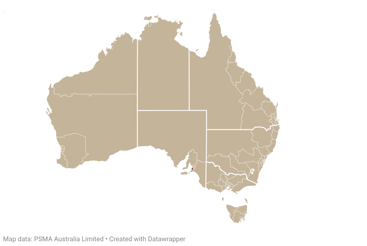 Map of Australia with McLaren Vale highlighted in burgundy