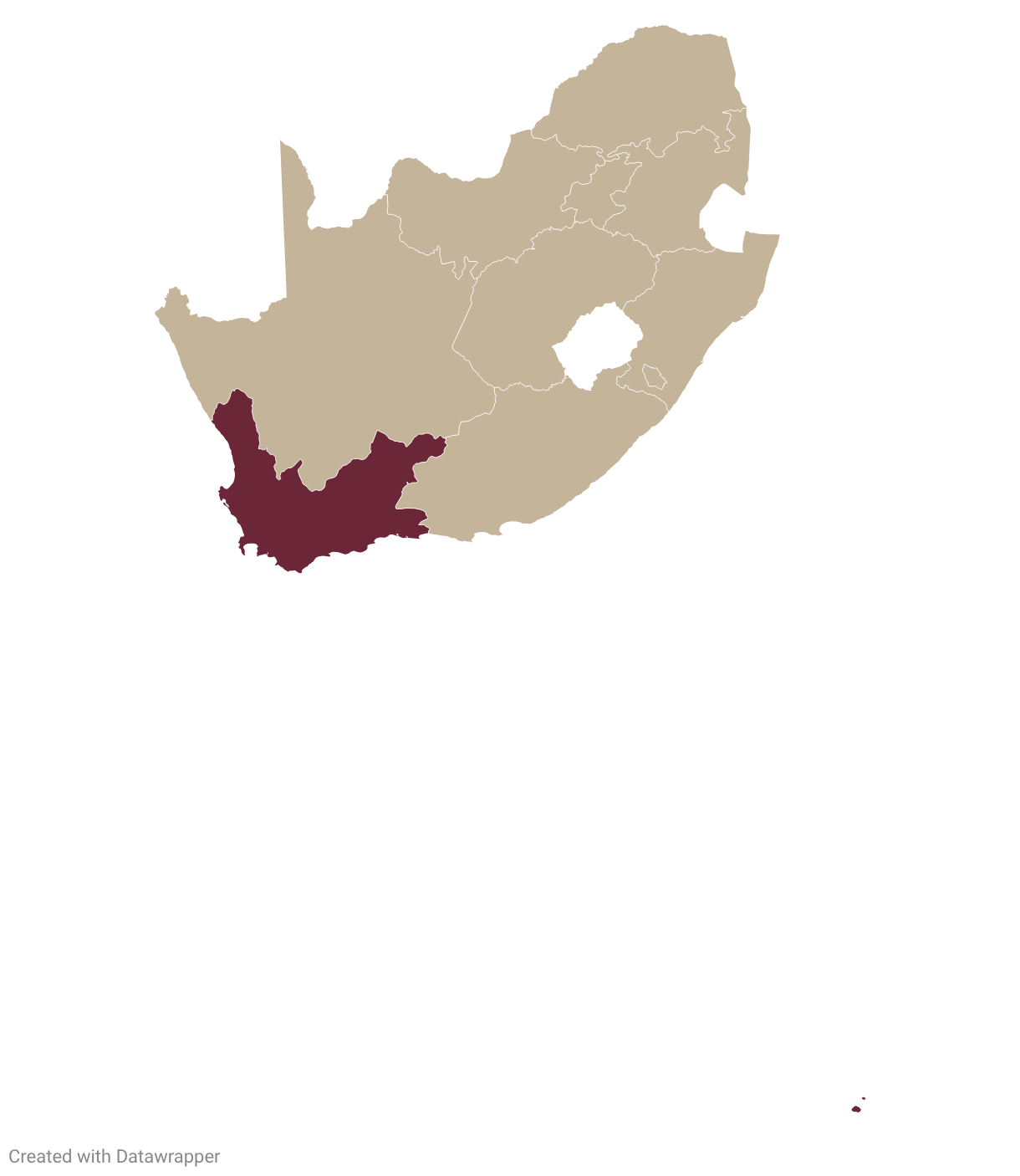 Map of South Africa with Stellenbosch highlighted in burgundy